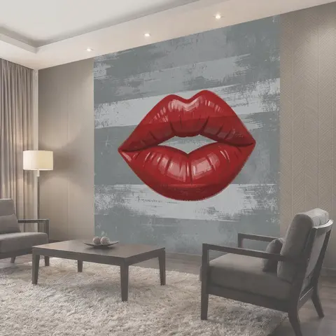 Фотообои Красные губы с граффити-стилем