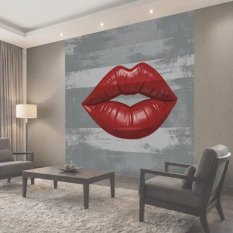 Фотообои Красные губы с граффити-стилем