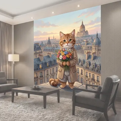 Фотообои Котенок с цветочным букетом