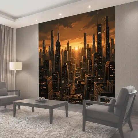Фотообои Футуристический мегаполис на закате