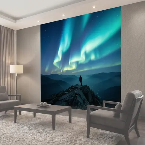 Фотообои Северное сияние над горами