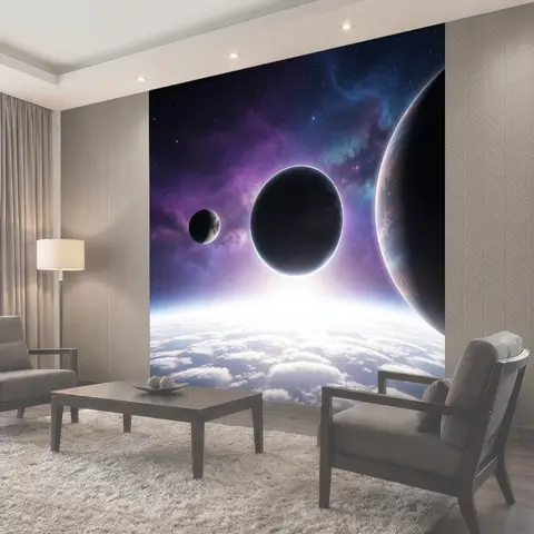 Фотообои Космический пейзаж с тремя планетами