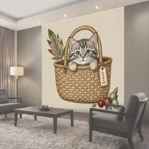 Фотообои Котенок в плетеной корзине