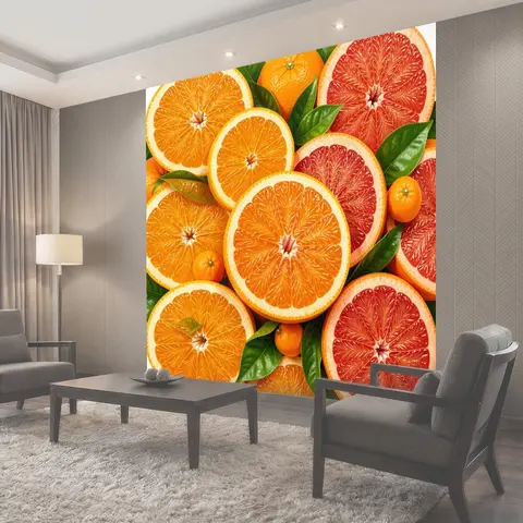 Фотообои Цитрусовый микс с листьями