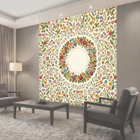 Фотообои Садовый цветочный паттерн с медальоном