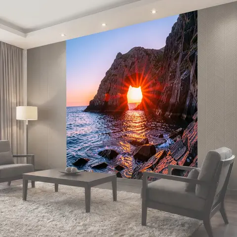 Фотообои Скалистая арка у моря на закате