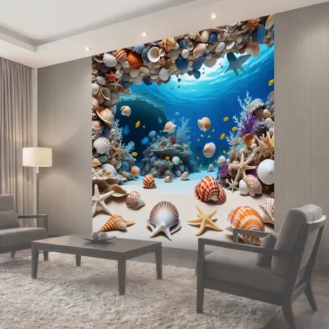 Фотообои Комната с ракушками и морской тематикой