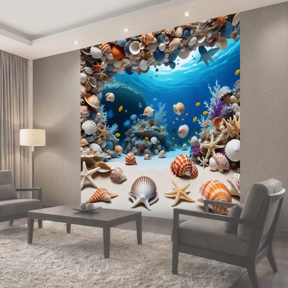 Фотообои Комната с ракушками и морской тематикой
