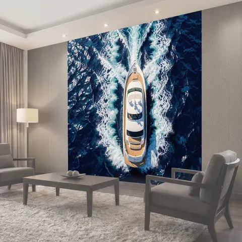 Фотообои Белая яхта в синем море