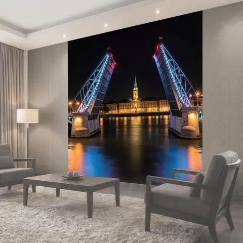 Фотообои Ночной городской мост и дворец