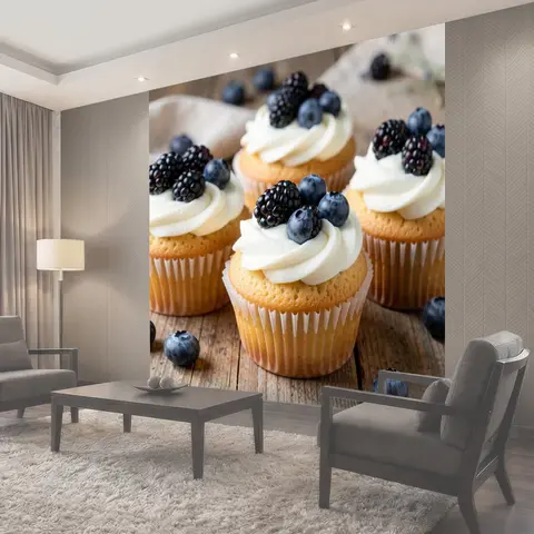 Фотообои Маффины с кремом и ягодами