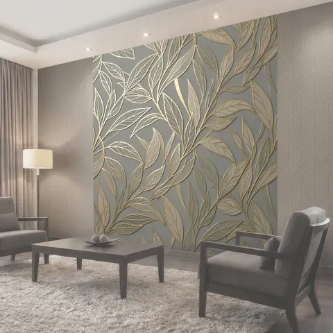 Фотообои Золотые листья на сером фоне
