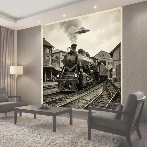 Фотообои Паровоз и летающая тарелка