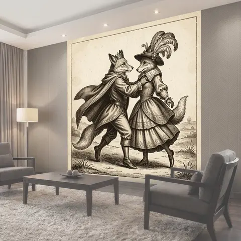 Фотообои Танцующие лисы в старинных костюмах