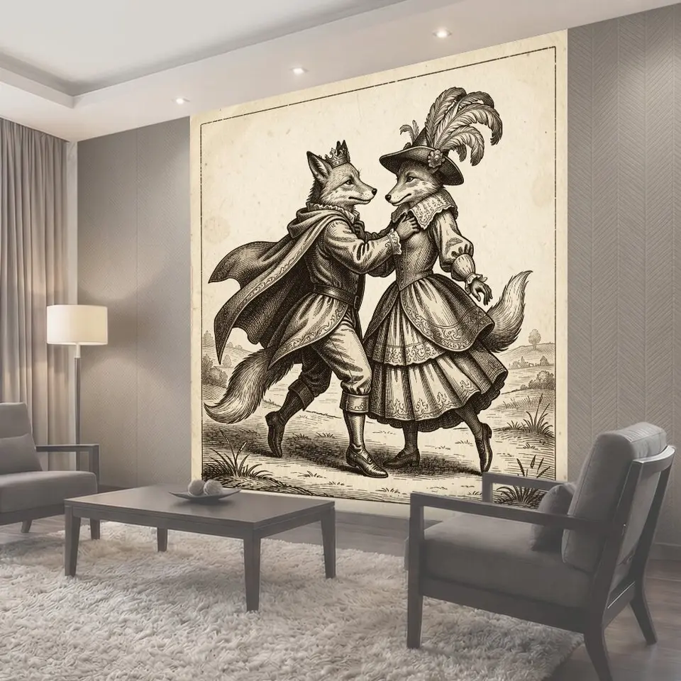 Фотообои Танцующие лисы в старинных костюмах