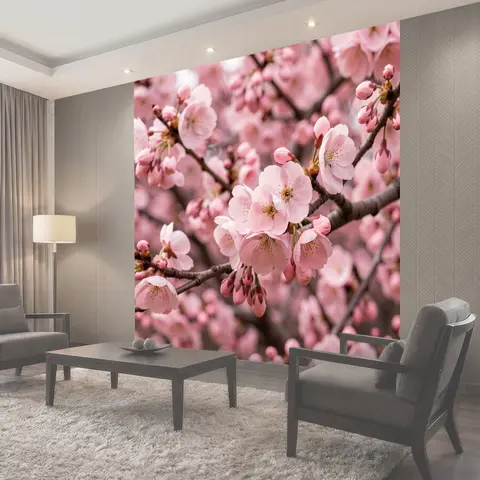 Фотообои Розовые цветы сакуры крупным планом