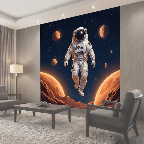 Фотообои Космонавт среди планет и звезд