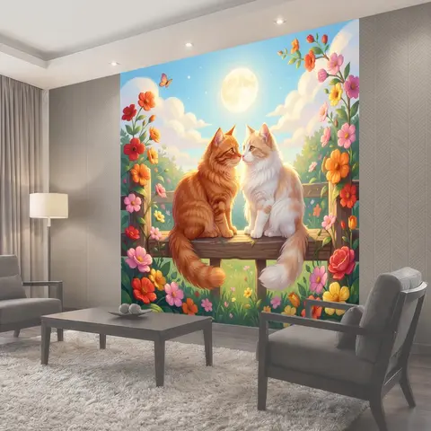 Фотообои Два пушистых кота в саду