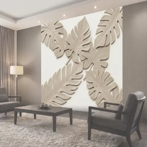 Фотообои Листья монстеры в 3D-барельефе