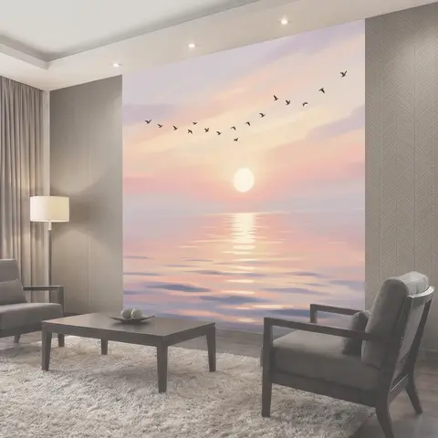 Фотообои Птицы над морским закатом