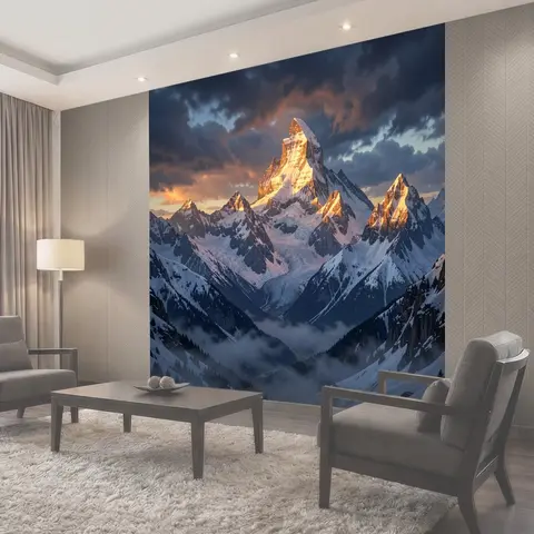 Фотообои Снежные вершины в лучах заката