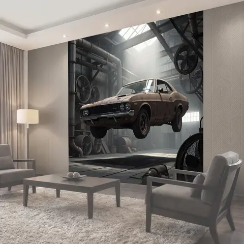 Фотообои Ретро купе в индустриальном ангаре