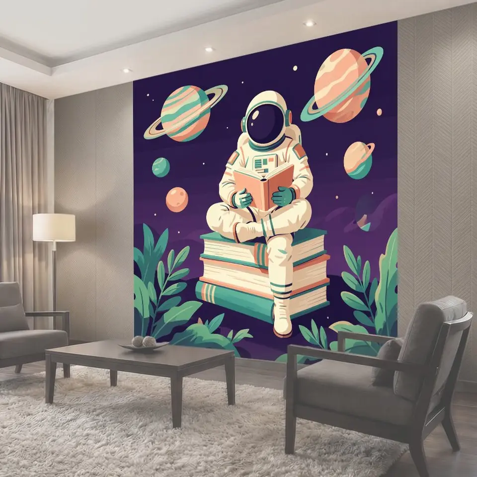 Фотообои Астронавт с книгой в космосе