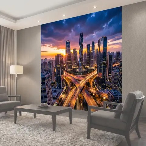 Фотообои Футуристический мегаполис на закате