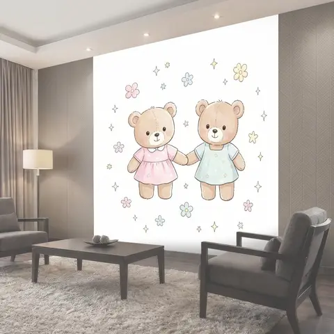 Фотообои Мишки в платьицах и звезды