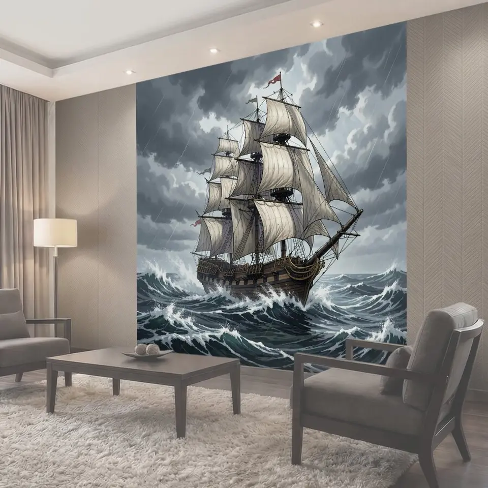 Фотообои Парусник в штормовом море