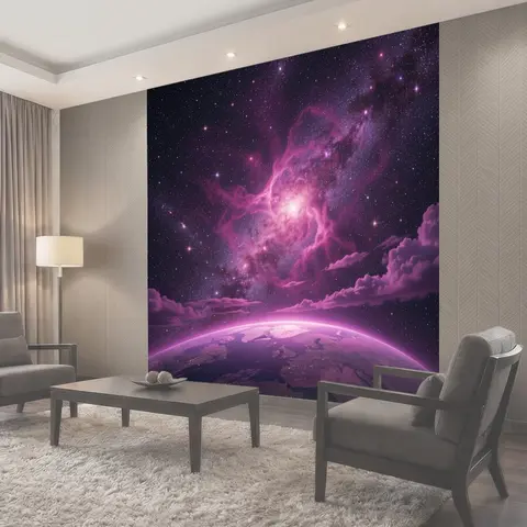 Фотообои Земля под сиянием галактики