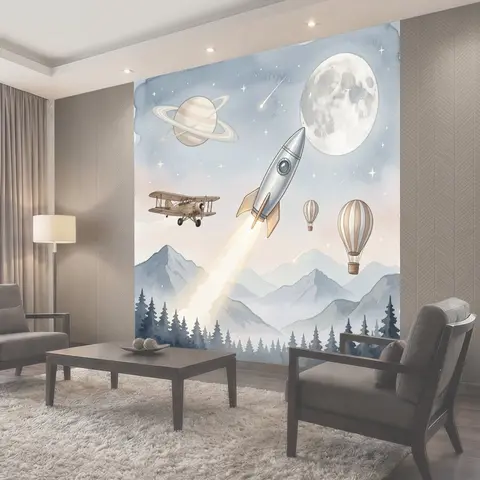 Фотообои Космический пейзаж с ракетой