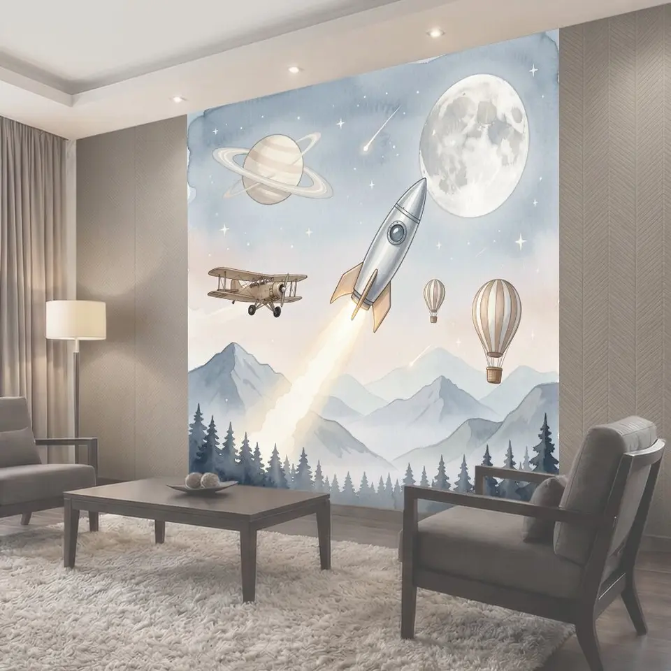 Фотообои Космический пейзаж с ракетой