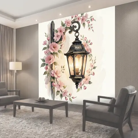 Фотообои Фонарь с цветущими ветвями
