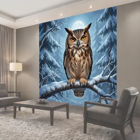 Фотообои Сова в зимнем лесу
