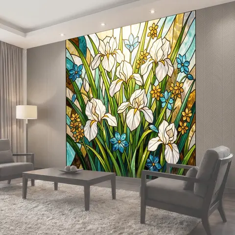 Фотообои Витражные ирисы и цветы