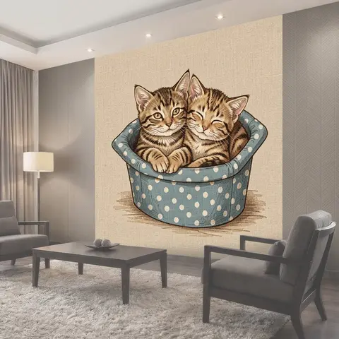 Фотообои Два полосатых котёнка в лежанке