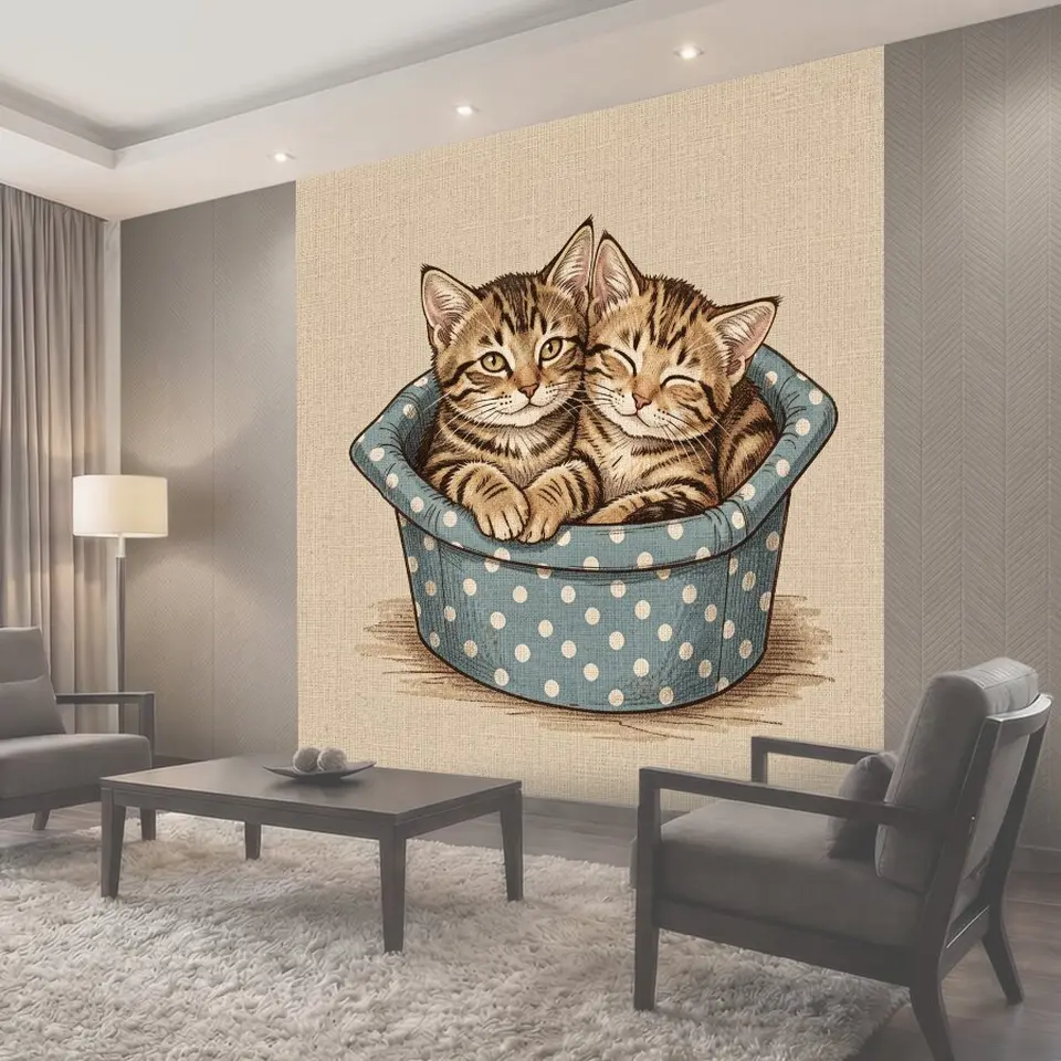 Фотообои Два полосатых котёнка в лежанке