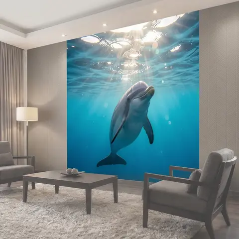 Фотообои Дельфин под водой с лучами