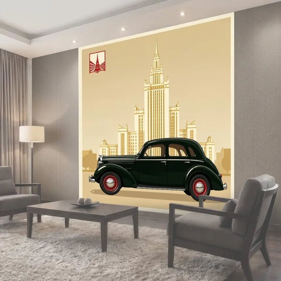 Фотообои Ретро автомобиль на фоне высотки