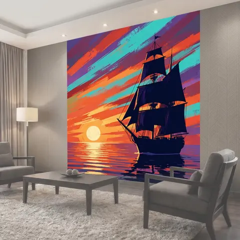 Фотообои Парусник на закатном море