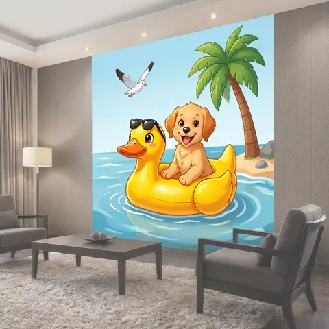 Фотообои Щенок на утке у моря