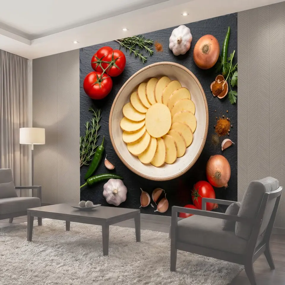 Фотообои Нарезанный картофель с овощами