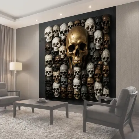 Фотообои Золотой череп среди черепов