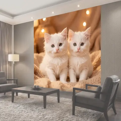 Фотообои Два белых котёнка с нежным взглядом