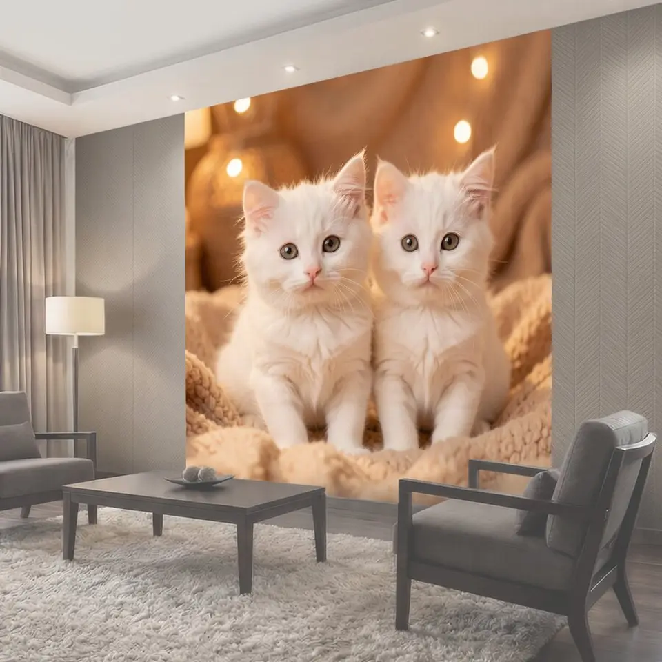 Фотообои Два белых котёнка с нежным взглядом