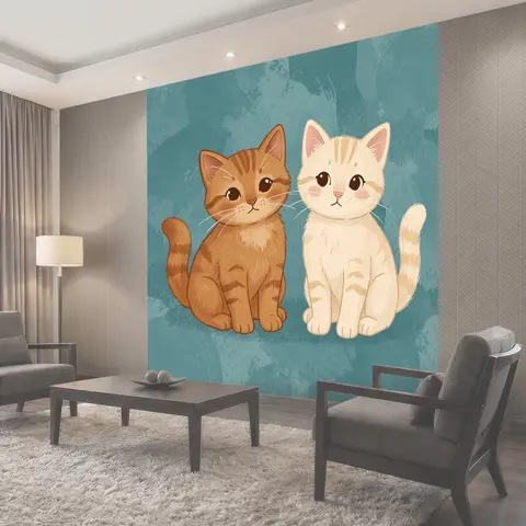 Фотообои Два котика на бирюзовом фоне