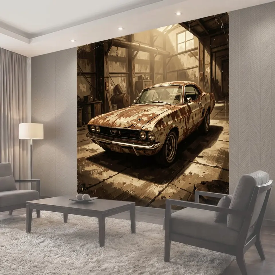 Фотообои Ржавый Ford Mustang в гараже