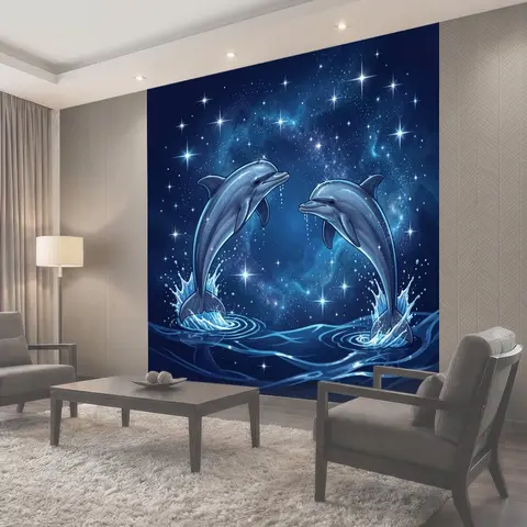 Фотообои Дельфины в космическом море