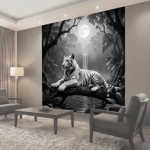 Фотообои Белый тигр в ночных джунглях